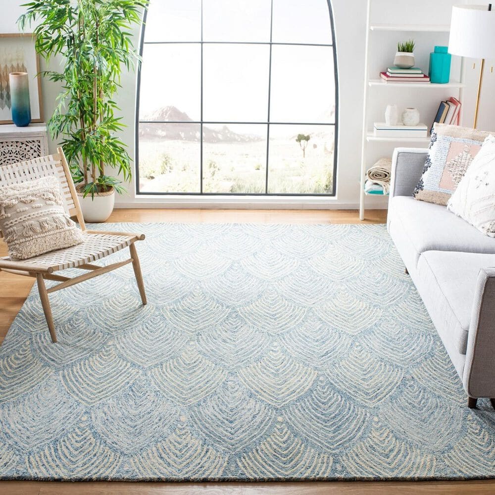 Safavieh Micro-Loop MLP177M 8&#39; x 10&#39; Light Blue and Ivory Area Rug, , large