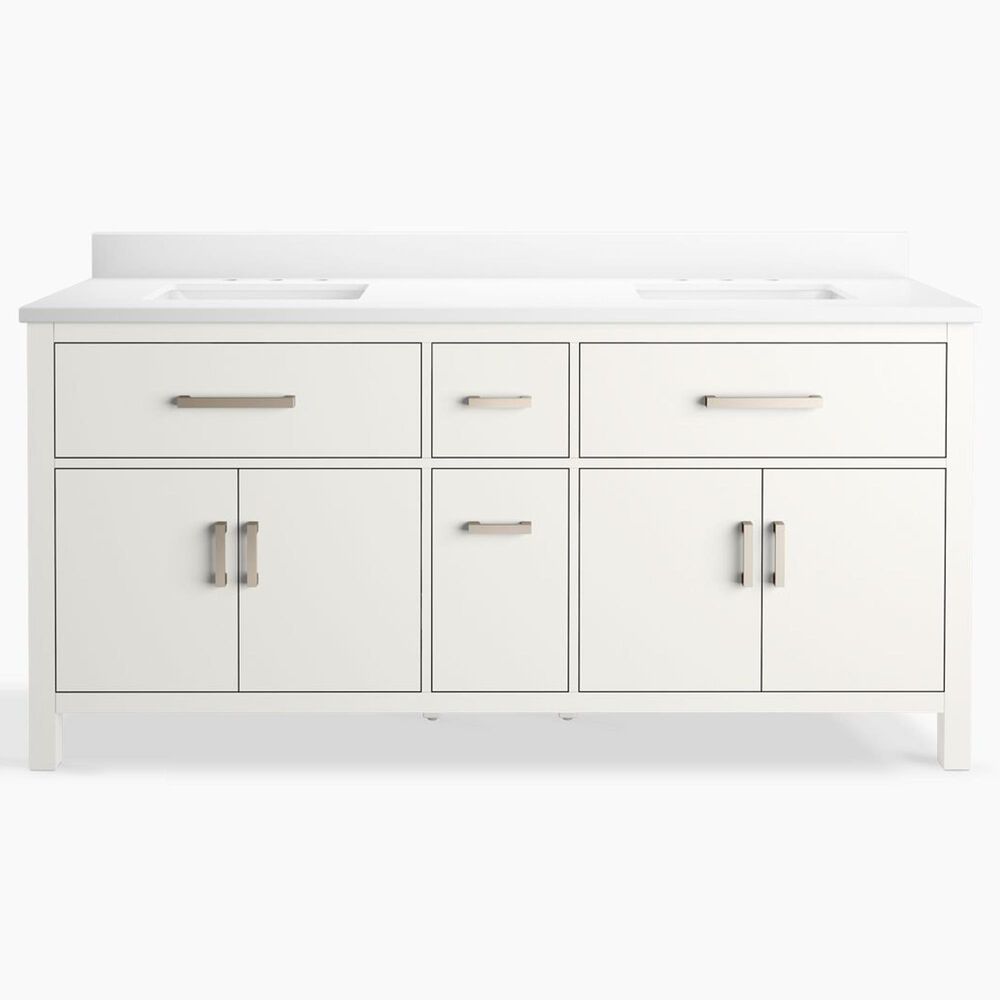 Kohler Kresla 72" Double Bathroom Vanity in White with 3 cm White Quartz Top and Rectangular Sinks, , large