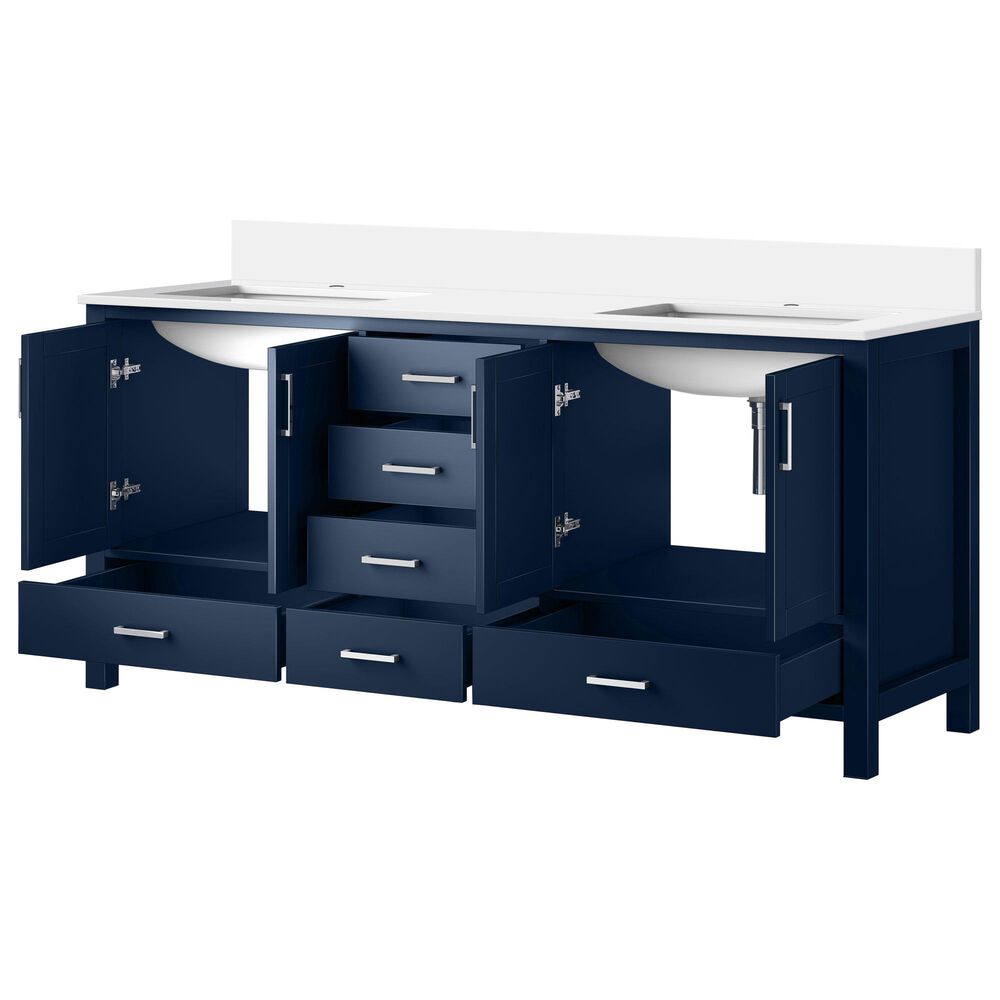 Lexora Home Jacques 72&quot; Double Bathroom Vanity in Navy Blue with 2 cm White Cultured Marble Top and Rectangular Sinks, , large