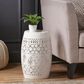 Hearth and Haven Ruby Outdoor Barrel End Table with Lace-Cut Design in White, , large