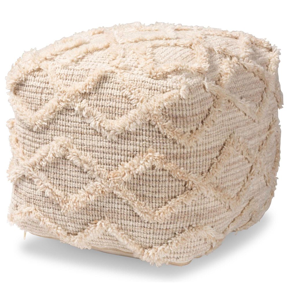 Baxton Studio Carilyn Pouf Ottoman in Ivory, , large