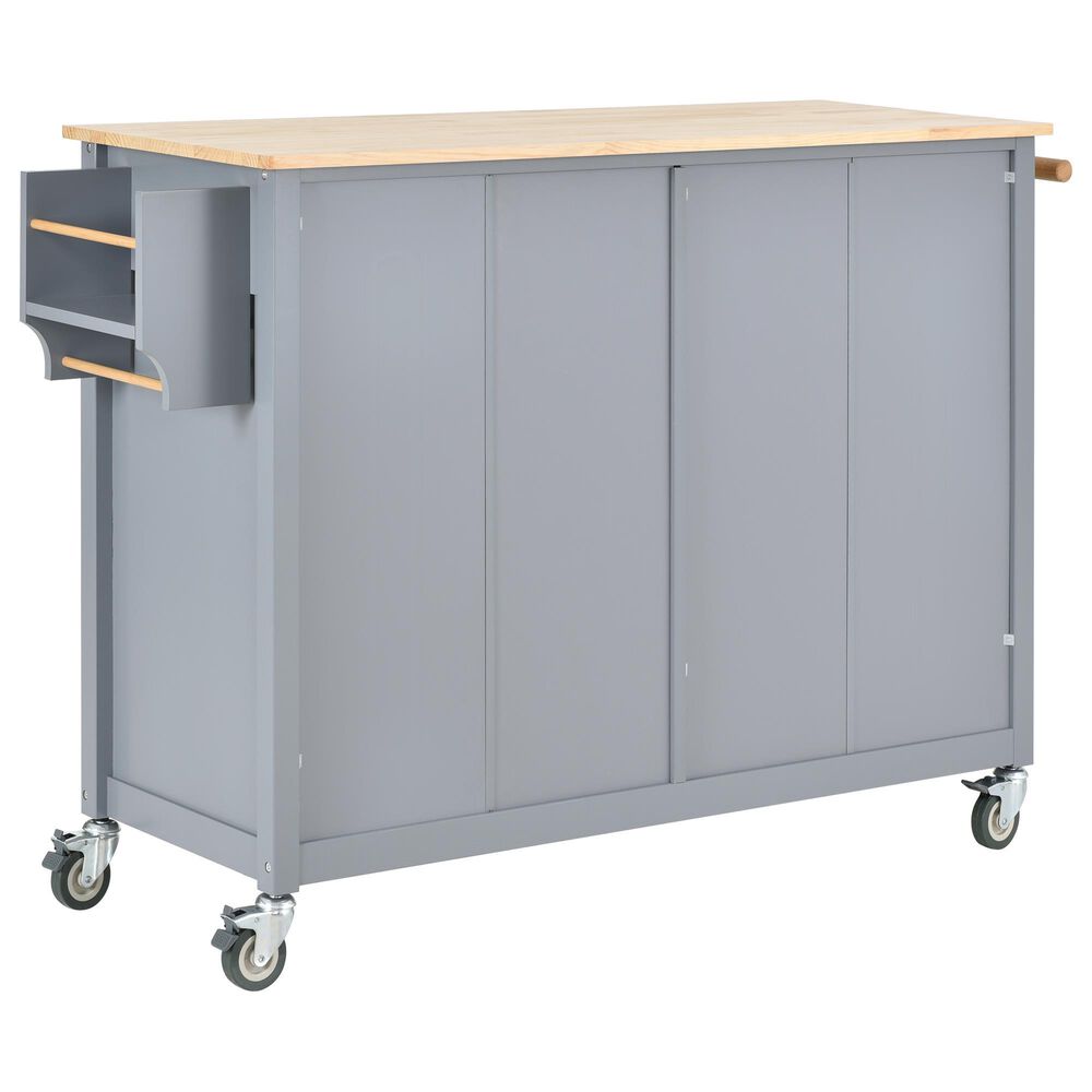 HOMLUX 54" Kitchen Island with Solid Wood Top and Locking Wheels in Grey Blue, , large