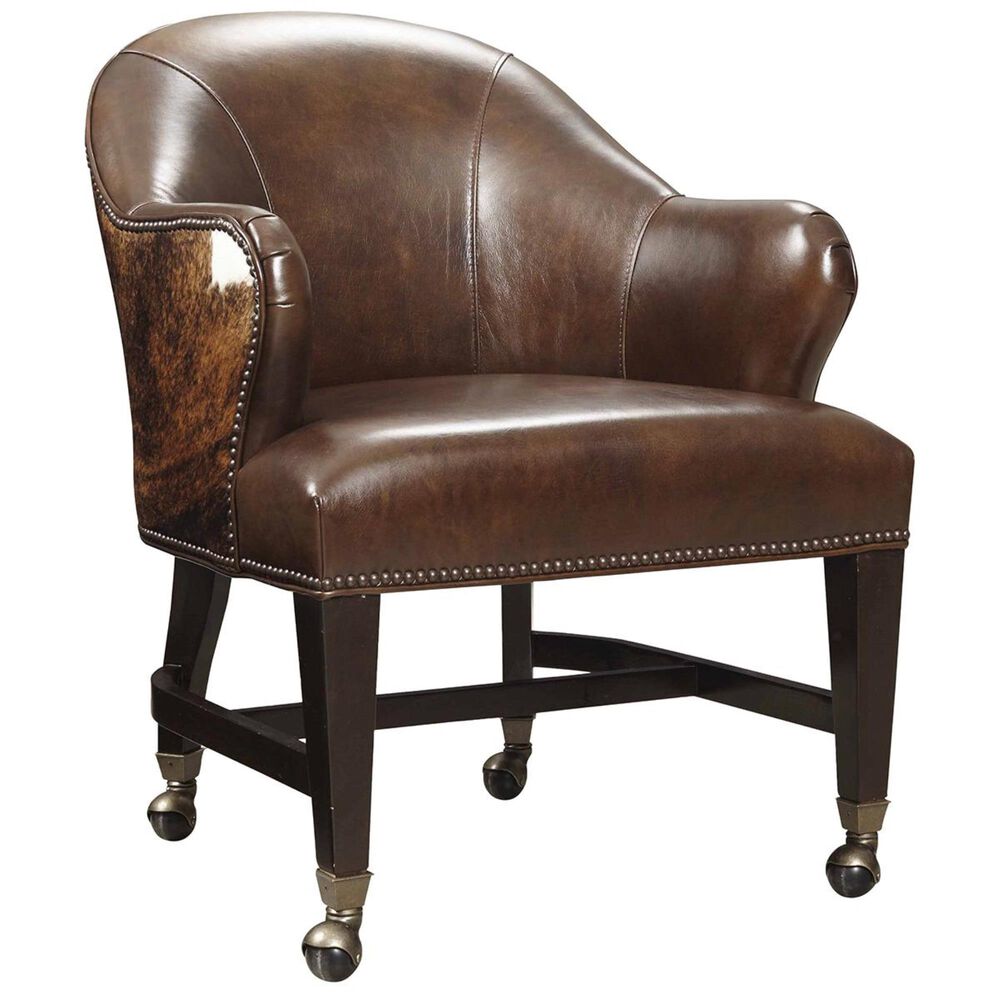 Hooker Furniture Queen Game Chair in Isadora Coffee (Aniline Top Grain) and Dark Brindle HOH, , large
