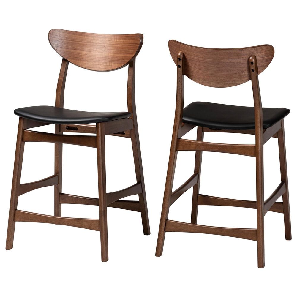 Baxton Studio Latina Counter Stool with Black Cushion in Walnut (Set of 2), , large