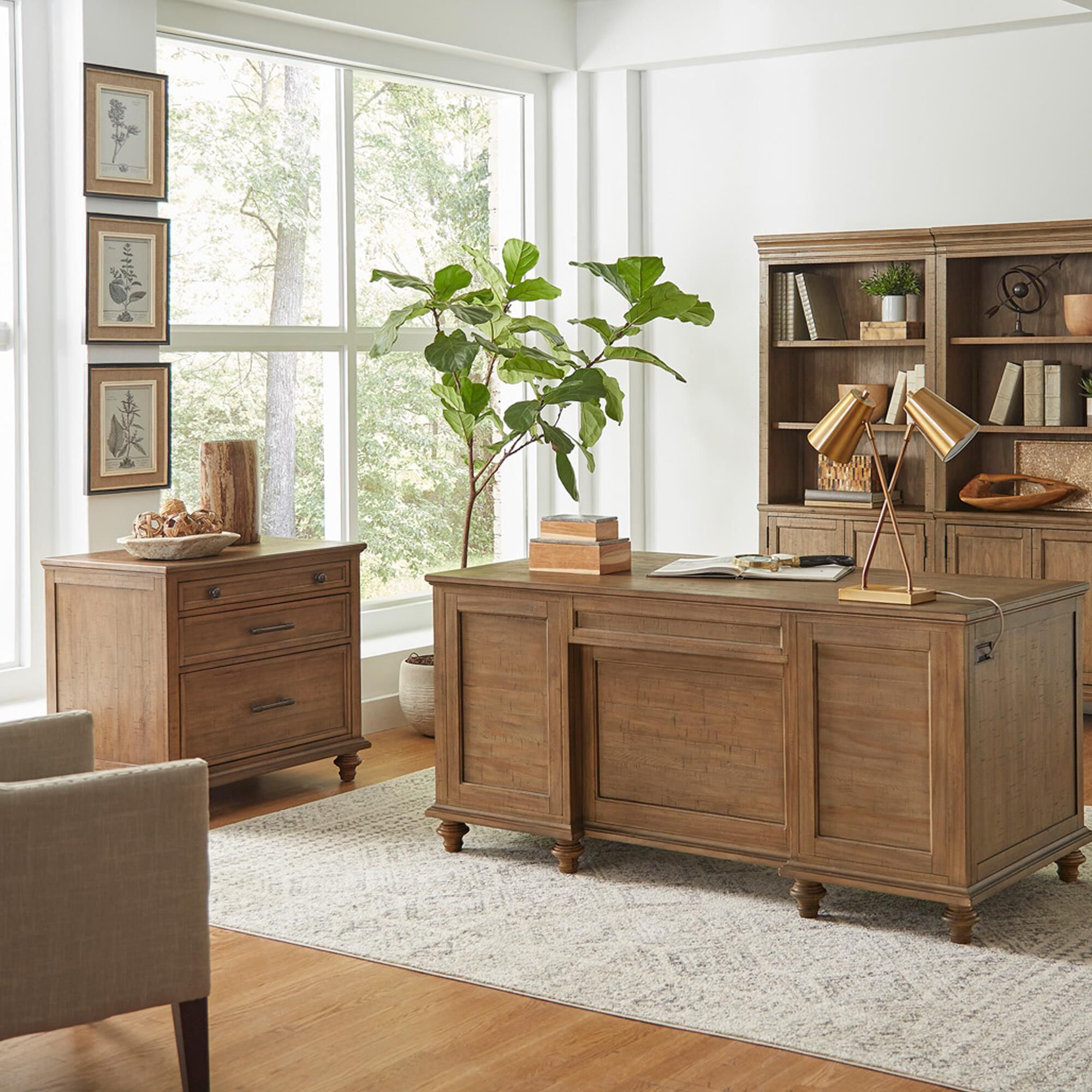 Riva Ridge Hensley 3-Drawer Workstation Combo File in Honey