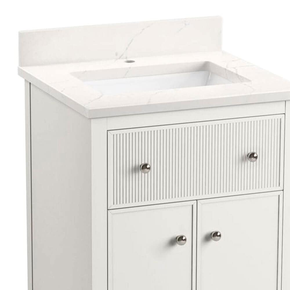 Kohler Malin 24" Single Bathroom Vanity in White with Single Hole 3 cm White Quartz Top and Rectangular Sink, , large