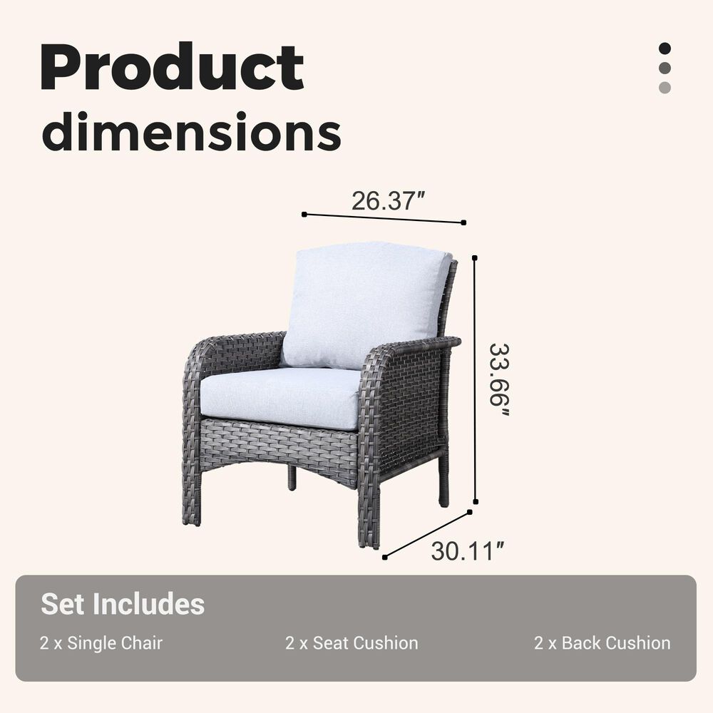 HOMLUX 27" Patio Single Chair in Grey (Set of 2), , large