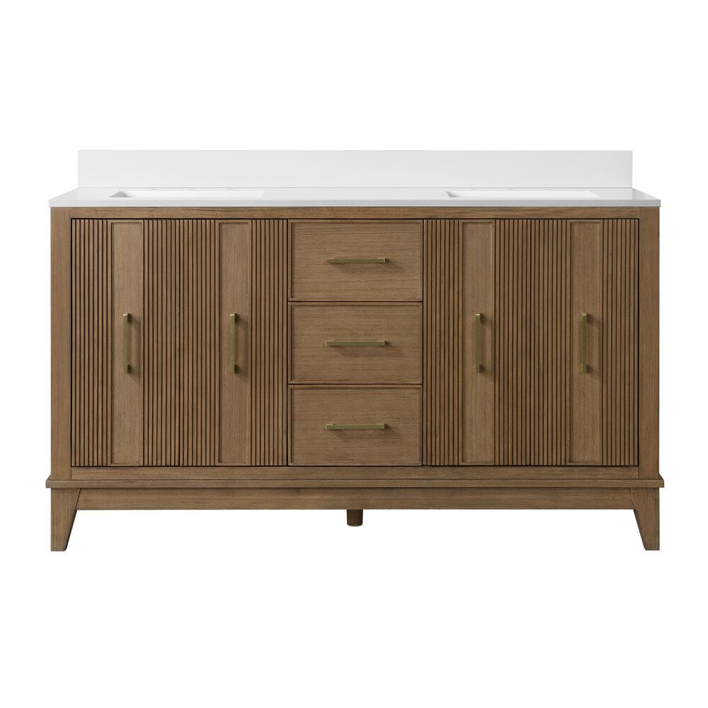 37B Fenwick 60" Double Bathroom Vanity in Kona with Glossy White Composite Stone Top and Backsplash, , large