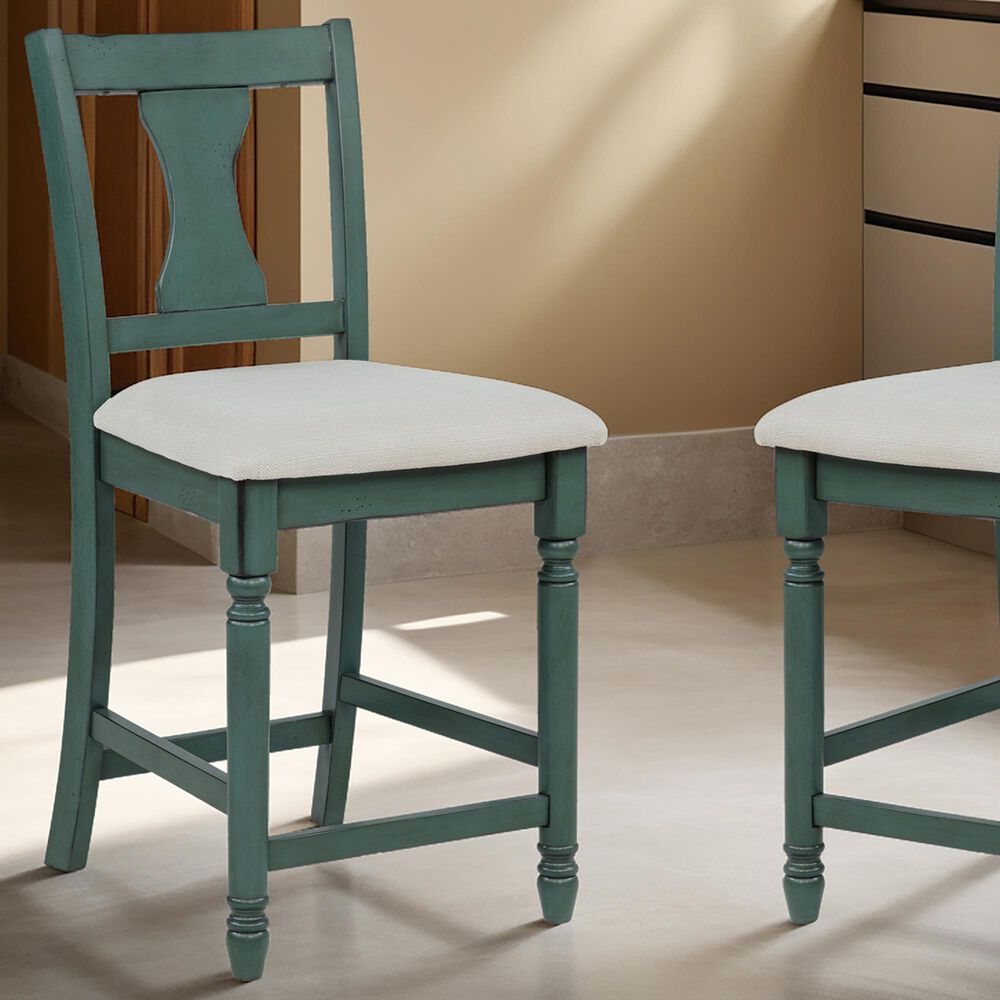 Linon Home Decor Willow Counter Stool with Cream Cushion in Teal, , large