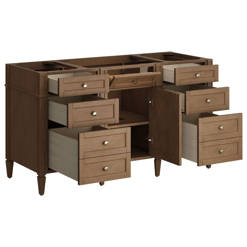 James Martin Brittany 60" Single Bathroom Vanity in Pecan with 3 cm Siberian Silestone Top, Rectangular Sink and FreePower Wireless Charger, , large