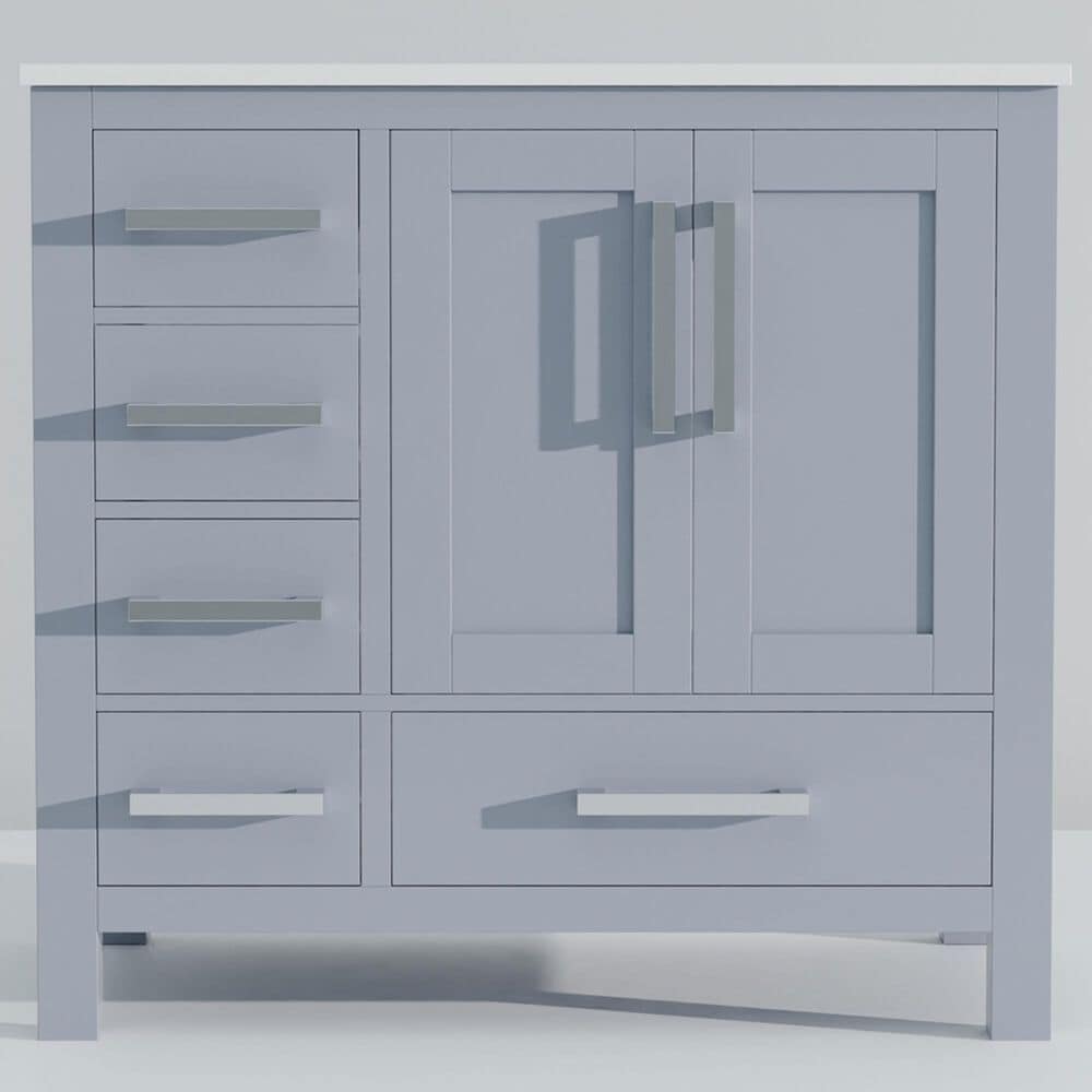 Lexora Home Jacques 36&quot; Right Offset Single Bathroom Vanity in Dark Grey with 2 cm White Cultured Marble Top and Rectangular Sink, , large