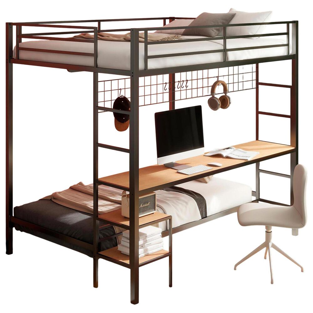 Pacific Landing Campus Full Over Twin Workstation Bunk Bed in Matte Black, , large