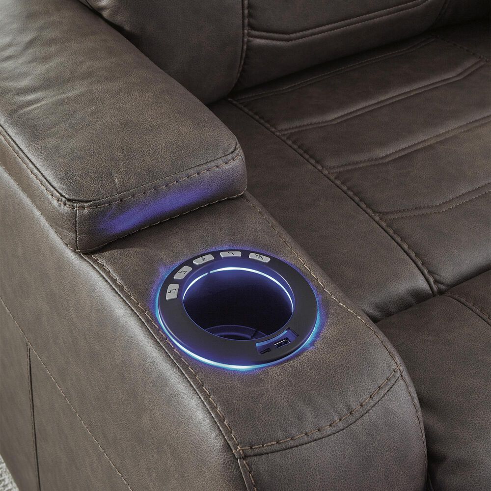 Ashley Schooner Rocks Power Recliner with Adjustable Headrest in Umber, , large