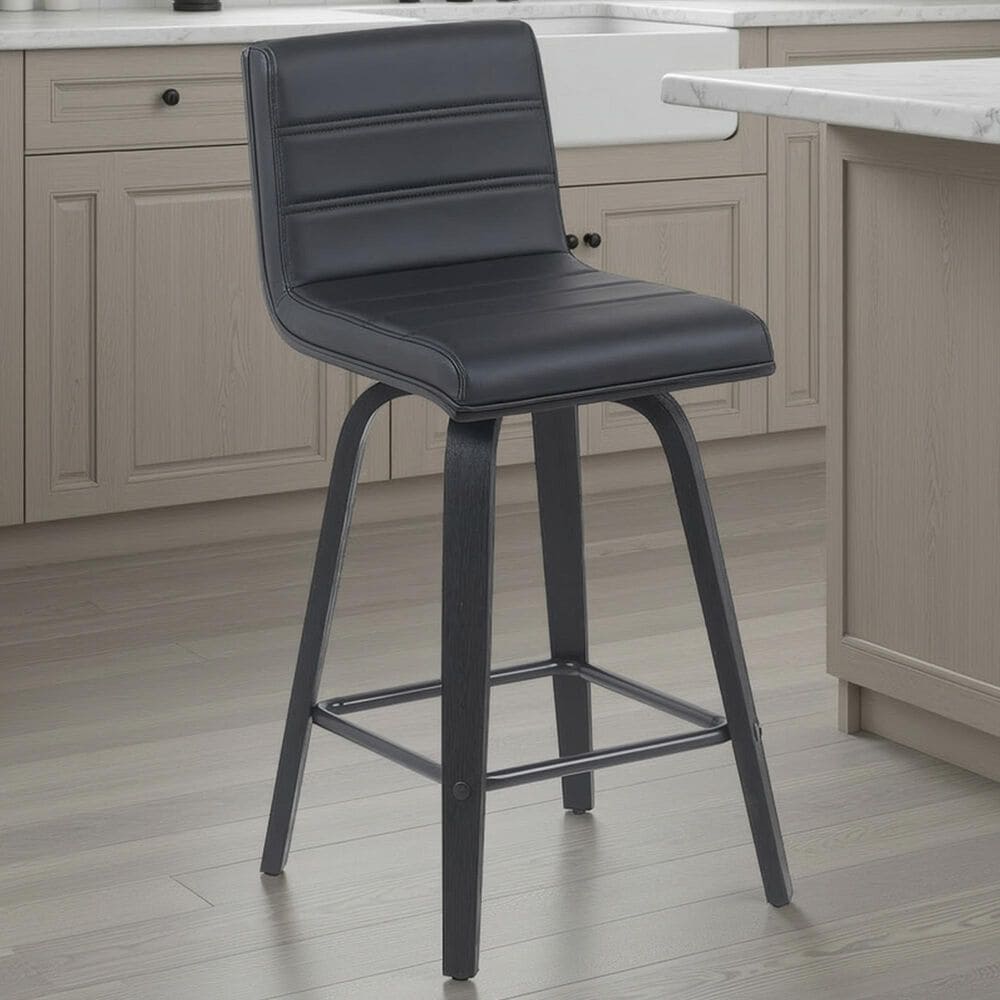 Armen Living Vienna Swivel Counter Height Stool with Black Upholstery in Black Brushed, , large