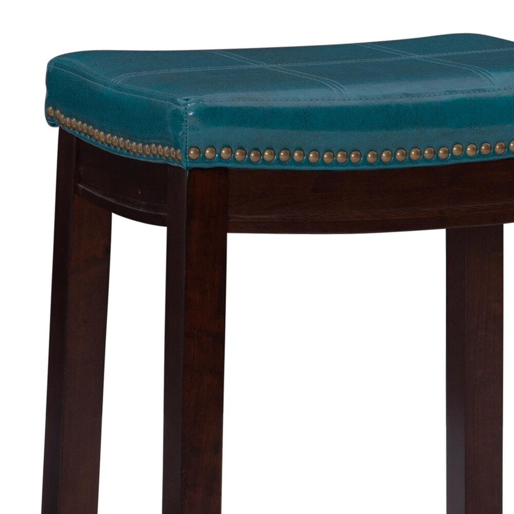 Linon Home Decor Claridge Counter Stool with Blue Cushion in Dark Brown, , large