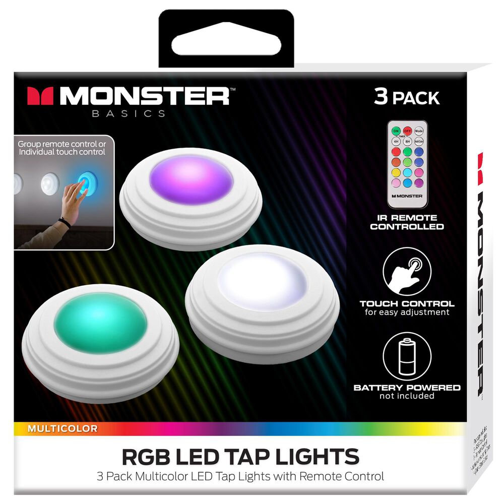 Monster Smart Illuminessence Multicolor LED Tap Light with IR Remote - 3 Pack, , large
