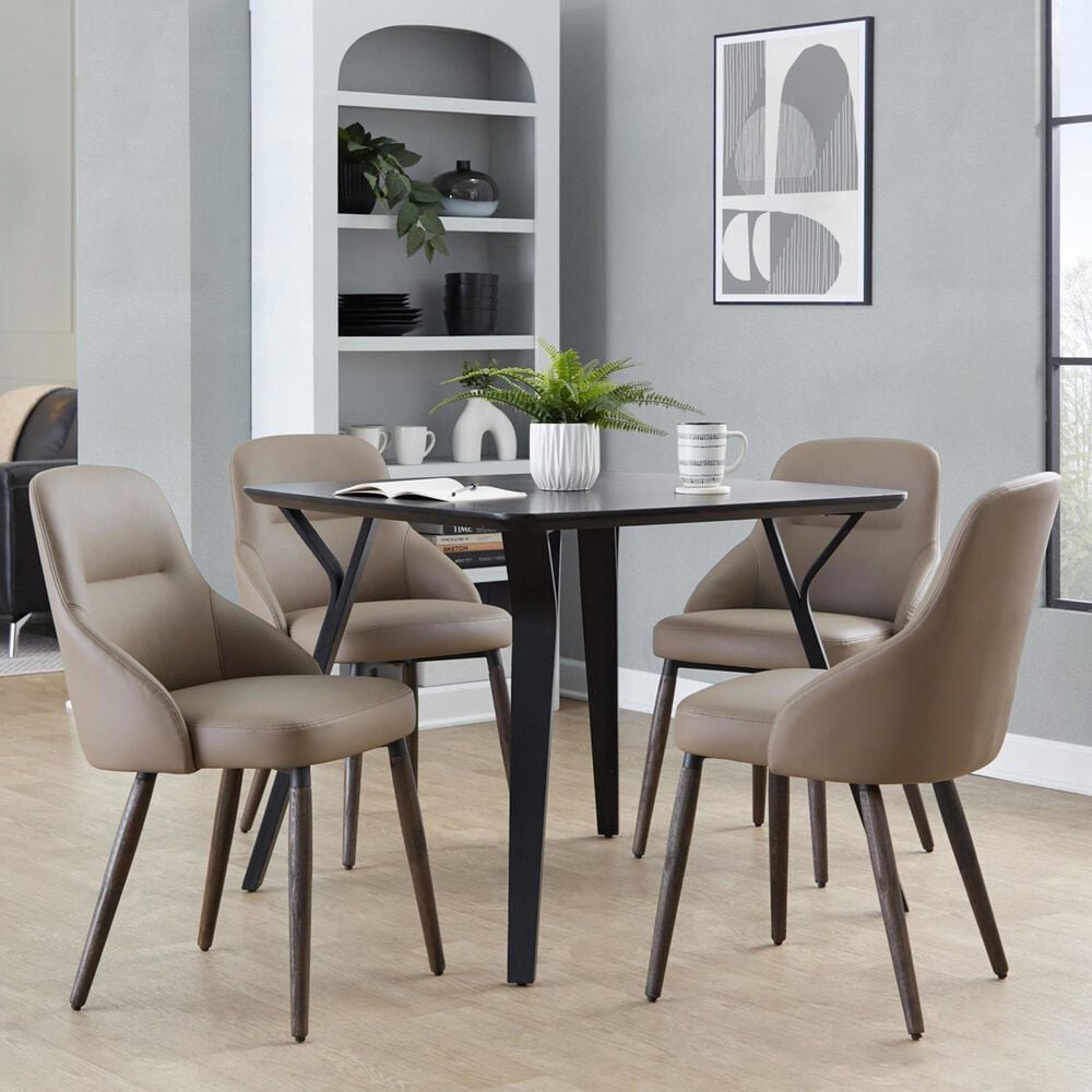 LumiSource York Side Chair with Brown Faux Leather Cushion in Dark Walnut (Set of 2), , large