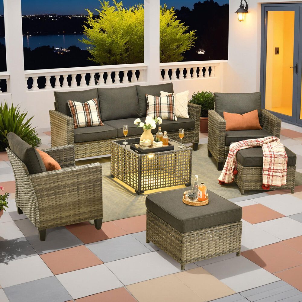 HOMLUX 6-Piece Outdoor Sofa Set in Black, , large