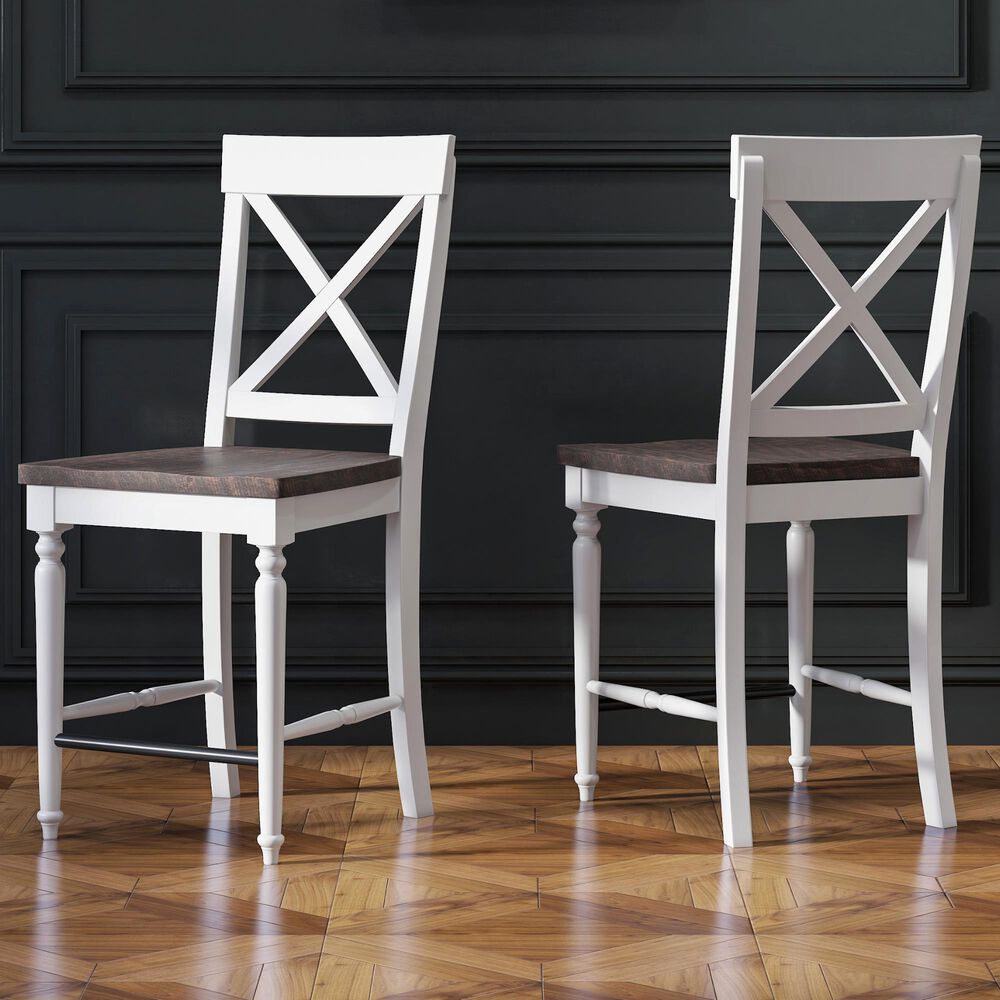 Emerald Home Furnishings Mountain Retreat Counter Stool in Dark Mocha and Antique White &#40;Set of 2&#41;, , large