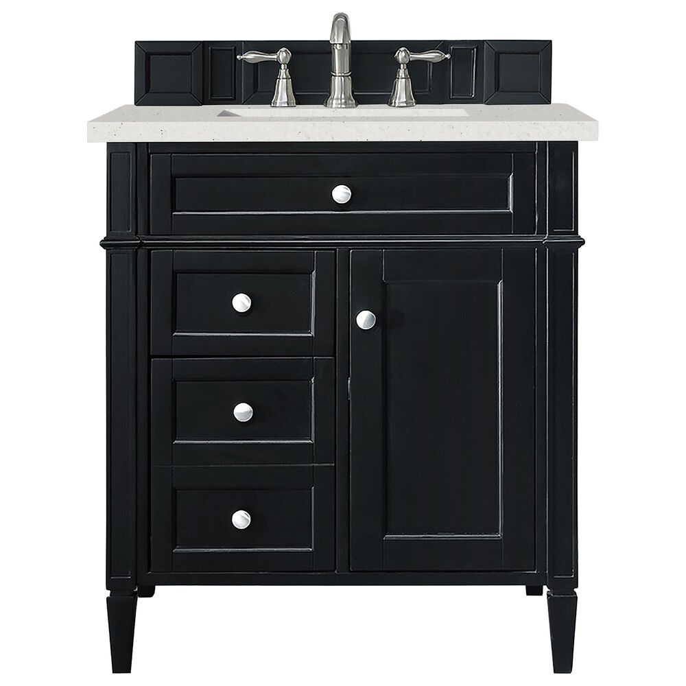 James Martin Vanities Brittany 30" Single Bathroom Vanity in Black Onyx with 3 cm Lime Delight Quartz Top and Rectangular Sink, , large