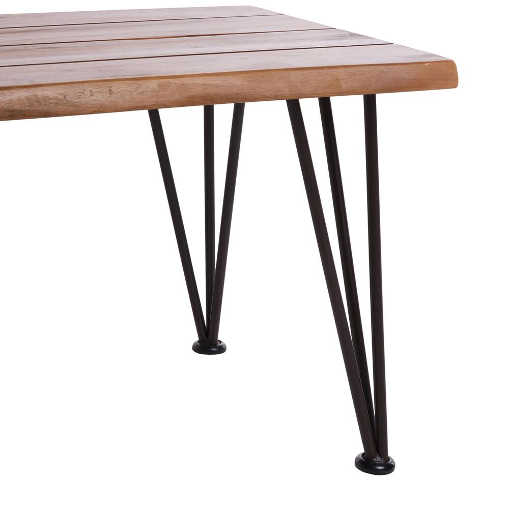 Hearth and Haven Zion Outdoor Modern Rectangular Coffee Table with Metal Hairpin Legs in Teak, , large