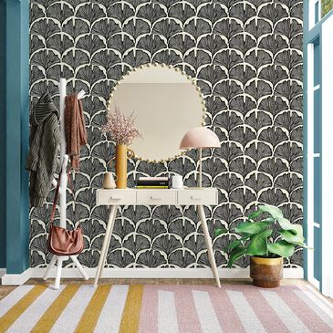 Tempaper Feather Palm 198" x 20.5" Peel and Stick Wallpaper in Zebra Black, , large