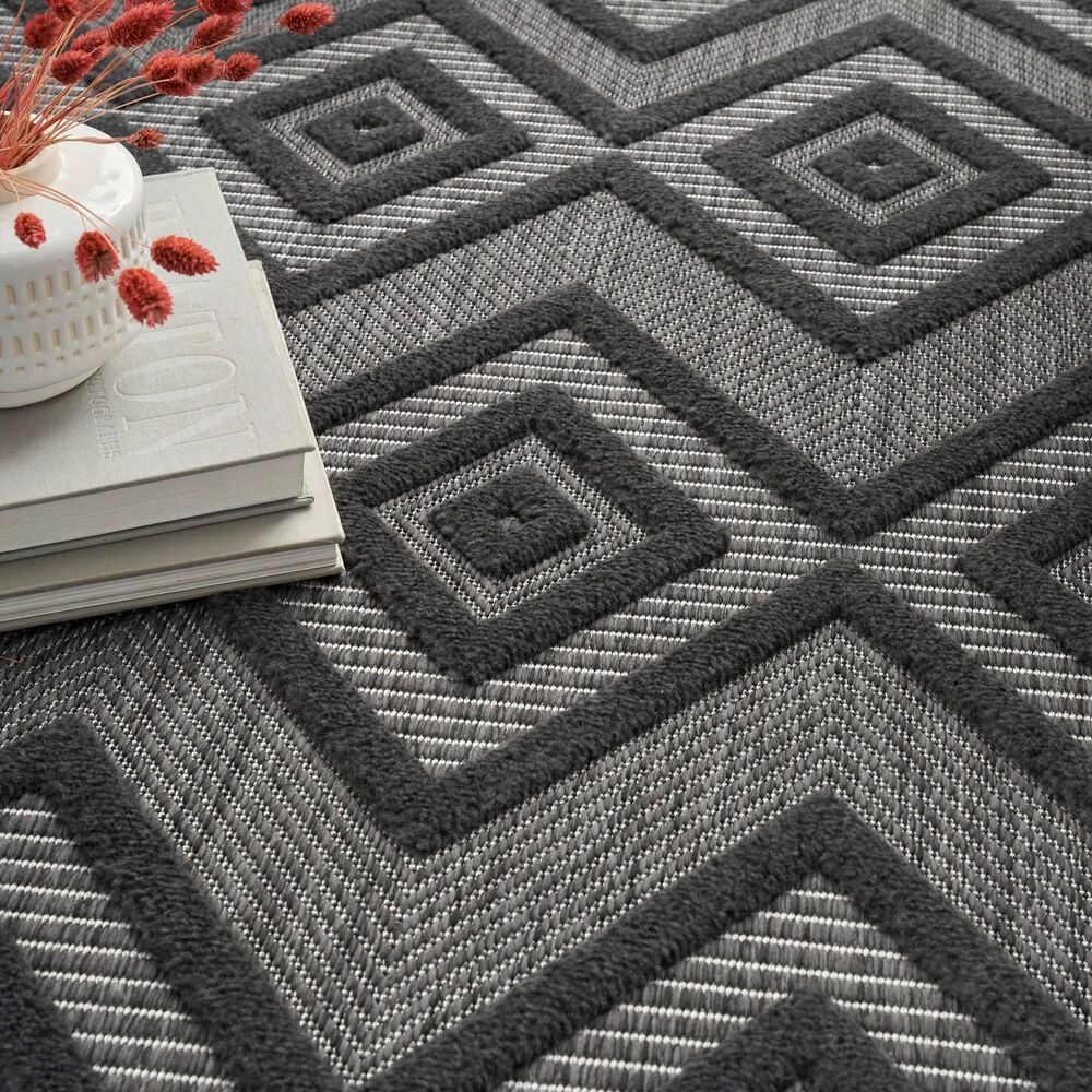 Nourison Versatile 4&#39; x 6&#39; Charcoal and Black Indoor/Outdoor Area Rug, , large