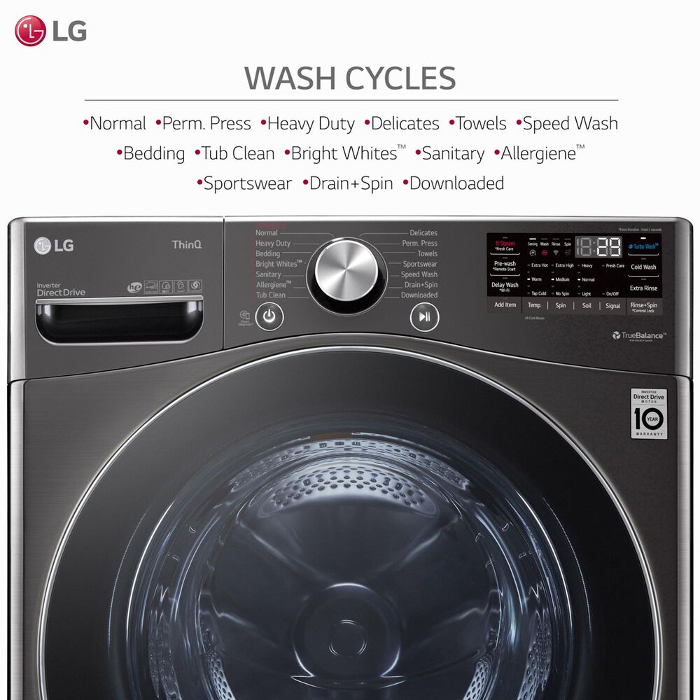 LG 5.0 Cu. Ft. Front Load Washer with TurboWash 360 in Black Steel, , large
