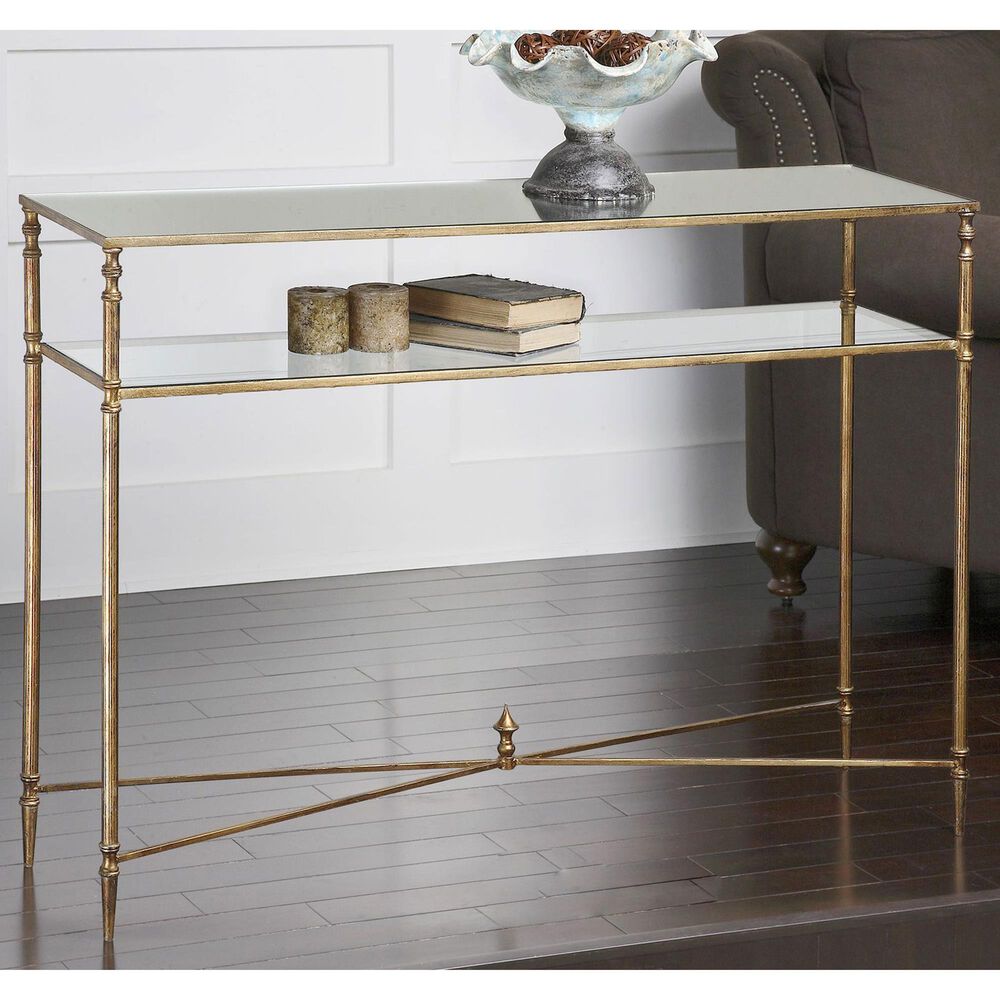 Uttermost Henzler Console Table in Antiqued Gold Leaf, , large