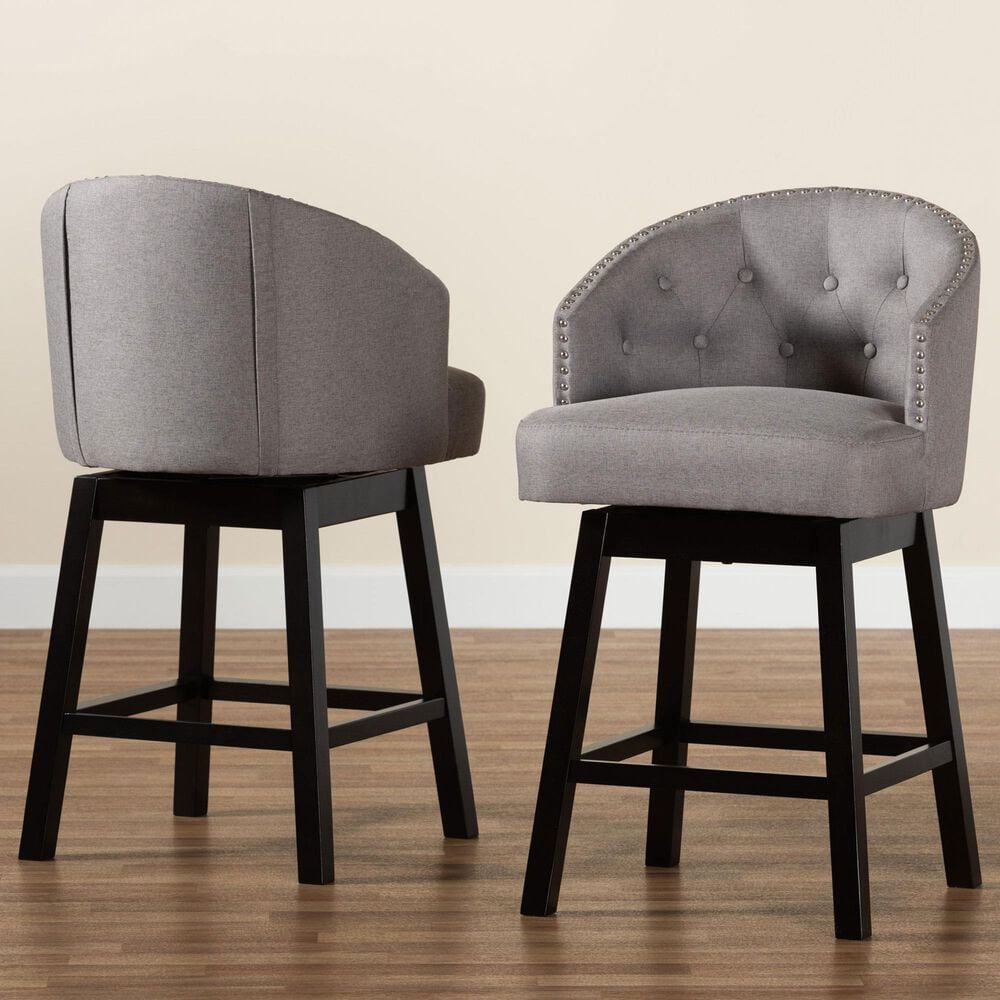 Baxton Studio Theron Swivel Counter Stool with Grey Cushion in Espresso Brown (Set of 2), , large