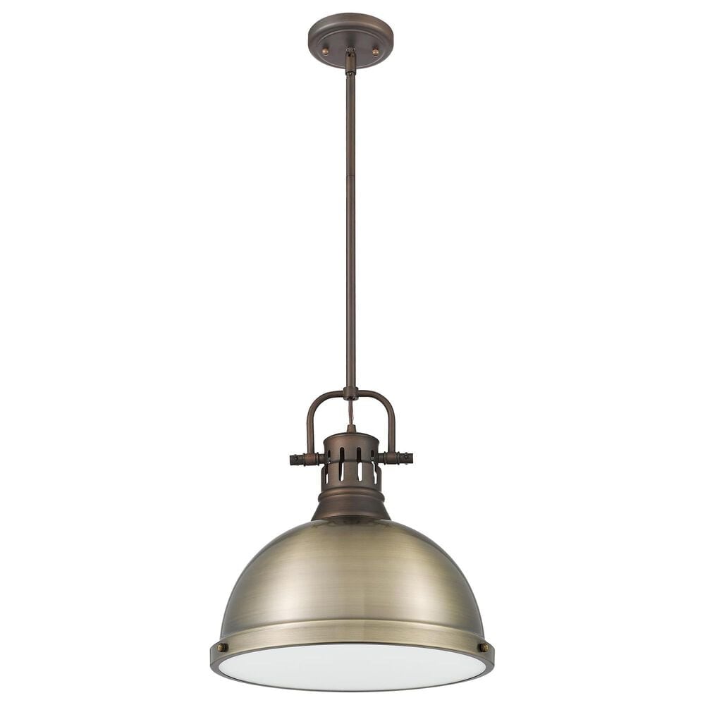 Golden Lighting Duncan 1-Light Pendant with Rod and Aged Brass Shade in Rubbed Bronze, , large