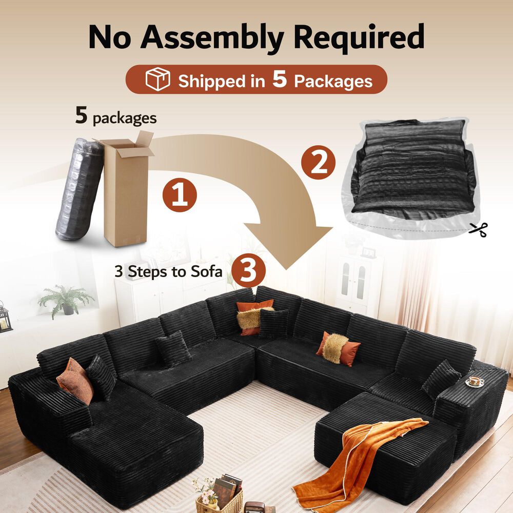 Noviland HOMLUX 5-Piece Mod U-Sectional with Chaise in Black, , large