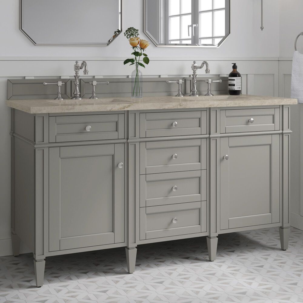 James Martin Brittany 60" Double Bathroom Vanity in Urban Gray with 3 cm Tajnar Eclos Top and Rectangular Sinks, , large
