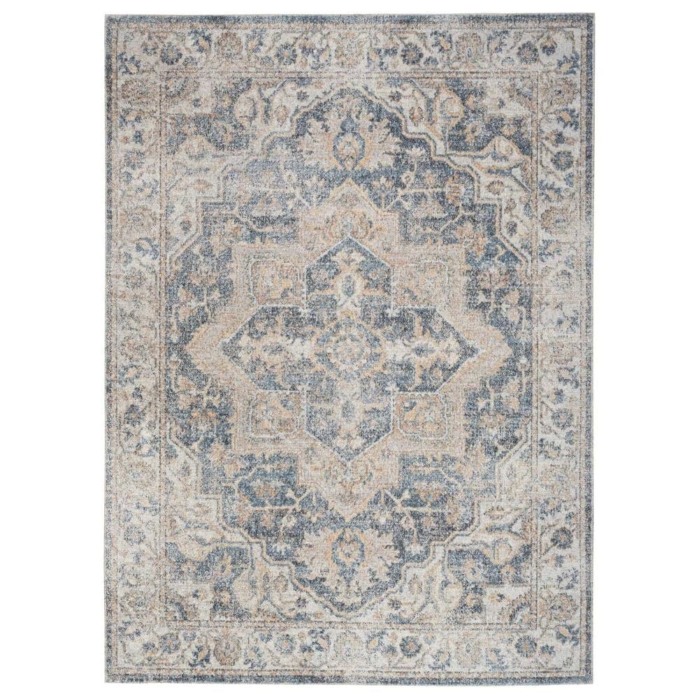 Nourison Astra Machine Washable 7"10" x 10" Grey and Blue Area Rug, , large
