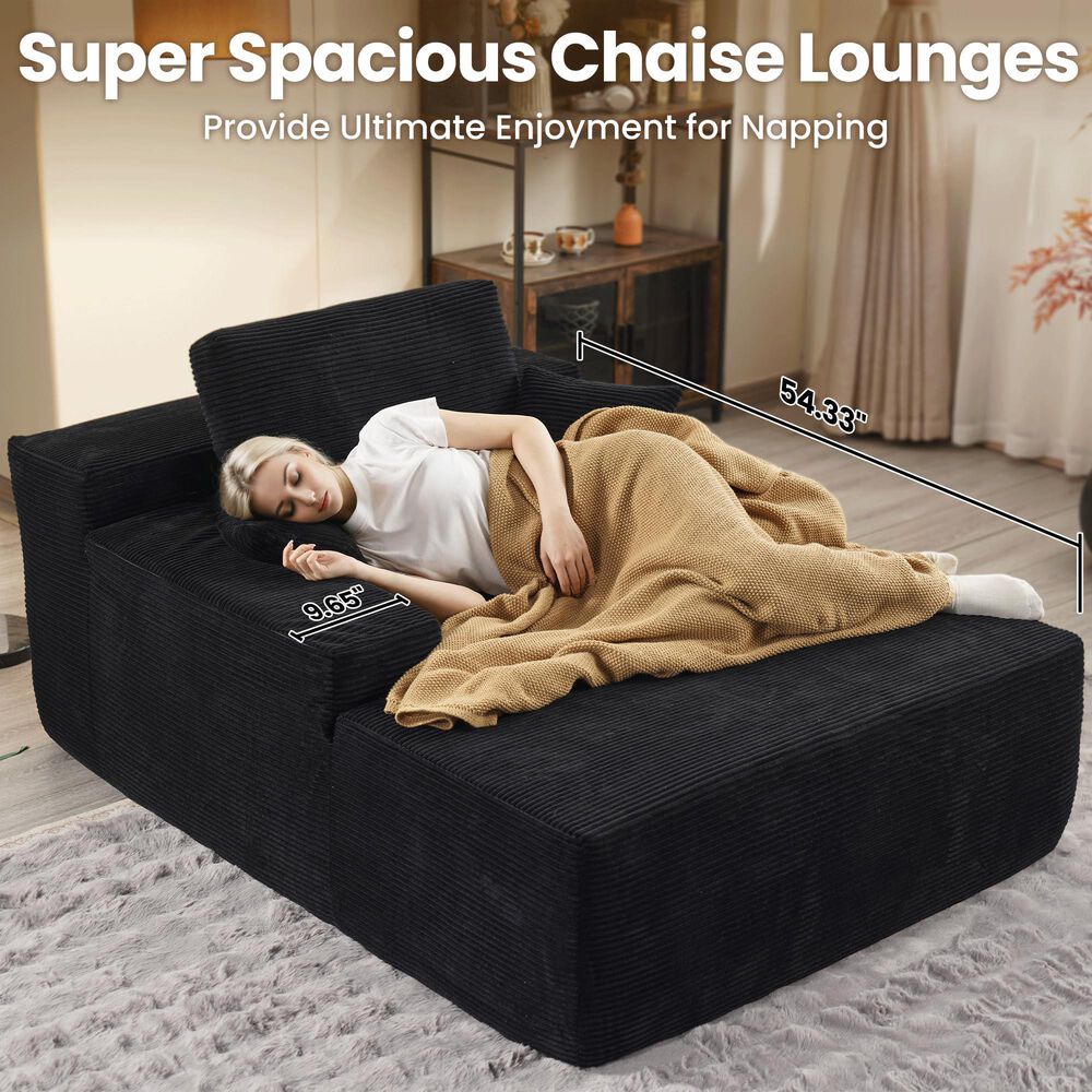 Homlux Oversized Corduroy Chaise Lounge in Black, , large