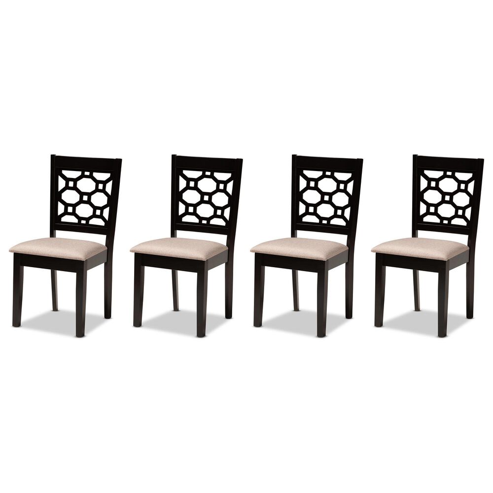 Baxton Studio Peter Side Chair with Sand Cushion in Dark Brown (Set of 4), , large
