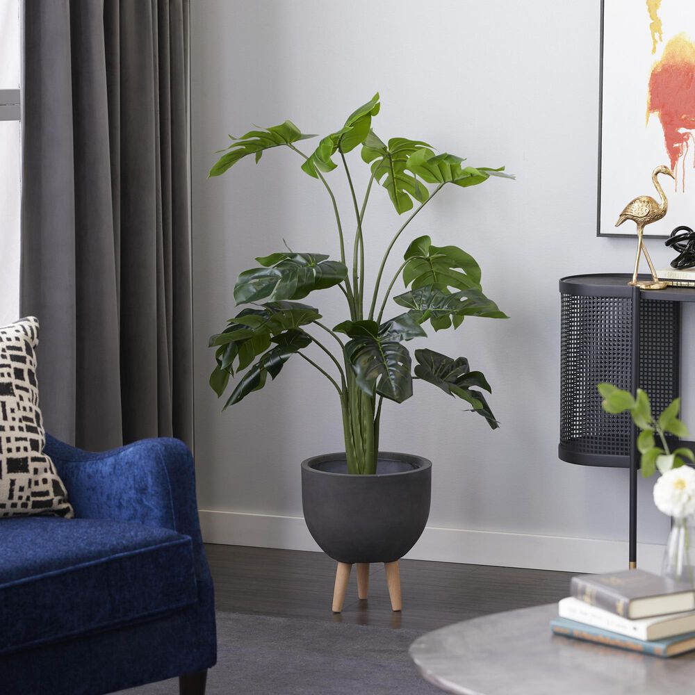 Maple and Jade 48&quot; Indoor/Outdoor Artificial Monstera with Black Plastic Pot in Green, , large