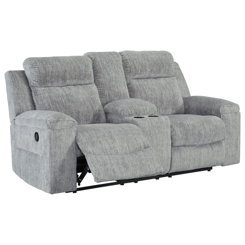 Ashley Buntington Double Manual Reclining Loveseat in Pewter, , large
