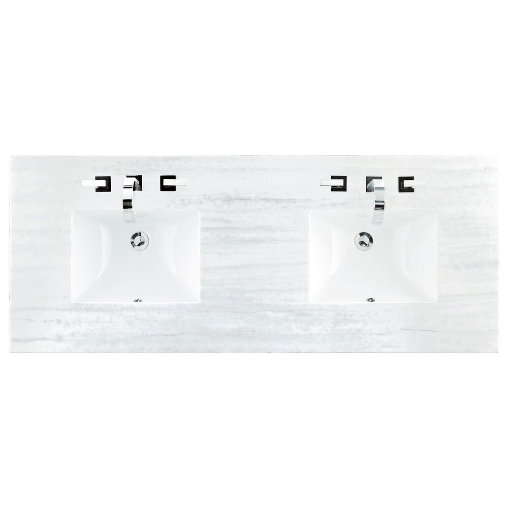 James Martin Vanities Myrrin 60&quot; Double Vanity in Bright White with 3 cm Arctic Fall Solid Surface Top, , large