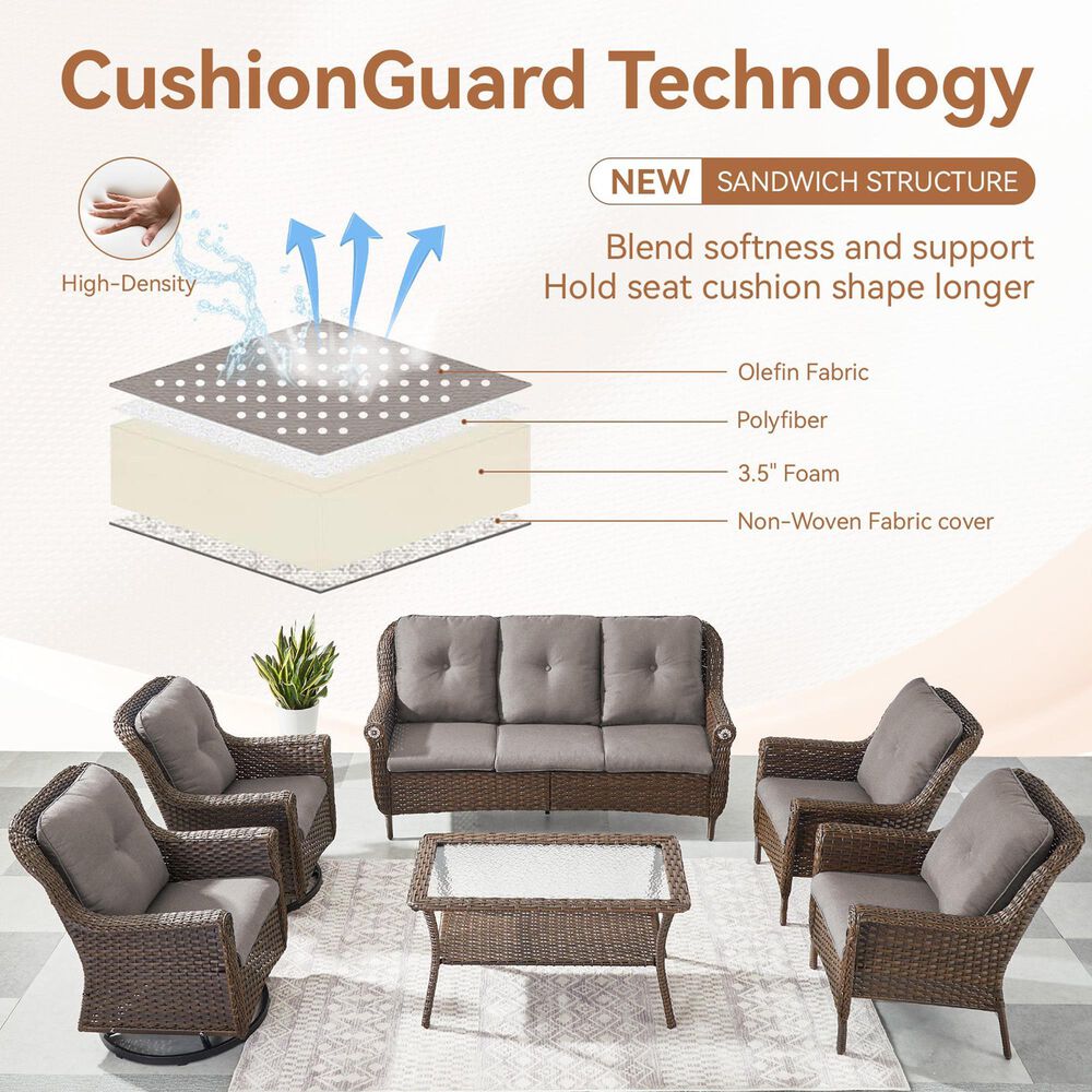 Sunwell Garden 3-Seater Patio Sofa with Floral Armrests in Gray, , large