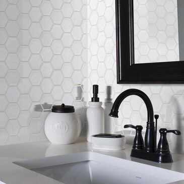 Shaw Geoscape Hexagon White 11.22" x 10.43" Ceramic Mosaic Sheet, , large