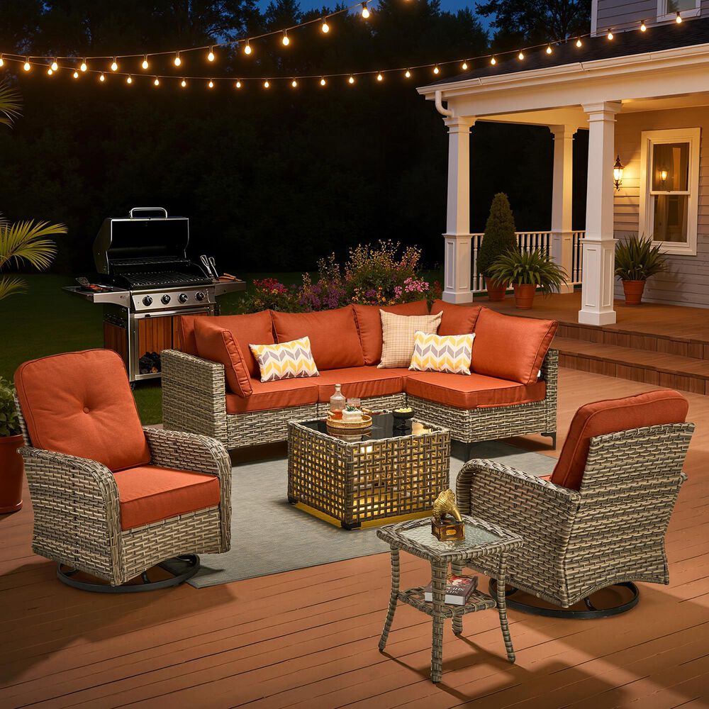 HOMLUX 8-Piece Outdoor Modular Sofa Conversation Set in Coarse-grained Orange, , large