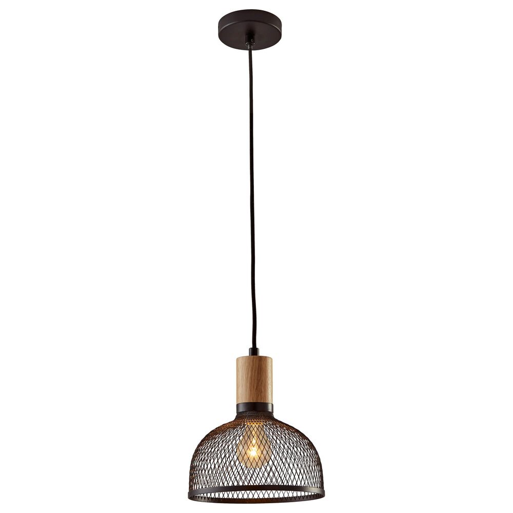 Adesso Dale Small Pendant in Matte Black and Natural, , large