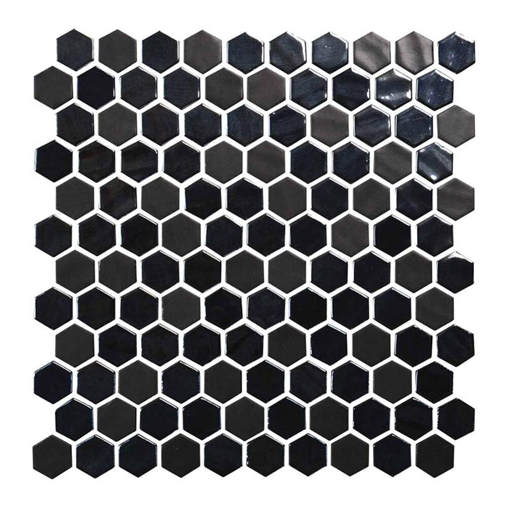 Dal-Tile Uptown Glass 1" x 1" Mosaic Hexagon Wall Tile in Ebony, , large
