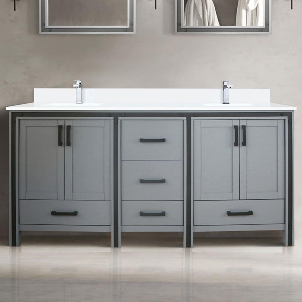 Lexora Home Ziva 72&quot; Double Bathroom Vanity in Dark Grey with 2 cm White Quartz Top and Rectangular Sinks, , large