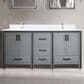Lexora Home Ziva 72" Double Bathroom Vanity in Dark Grey with 2 cm White Quartz Top and Rectangular Sinks, , large