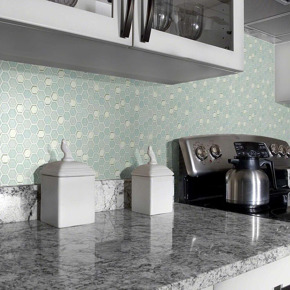 Shaw Molten Hexagon Platinum 11.49&quot; x 11.02&quot; Glass Mosaic Sheet, , large