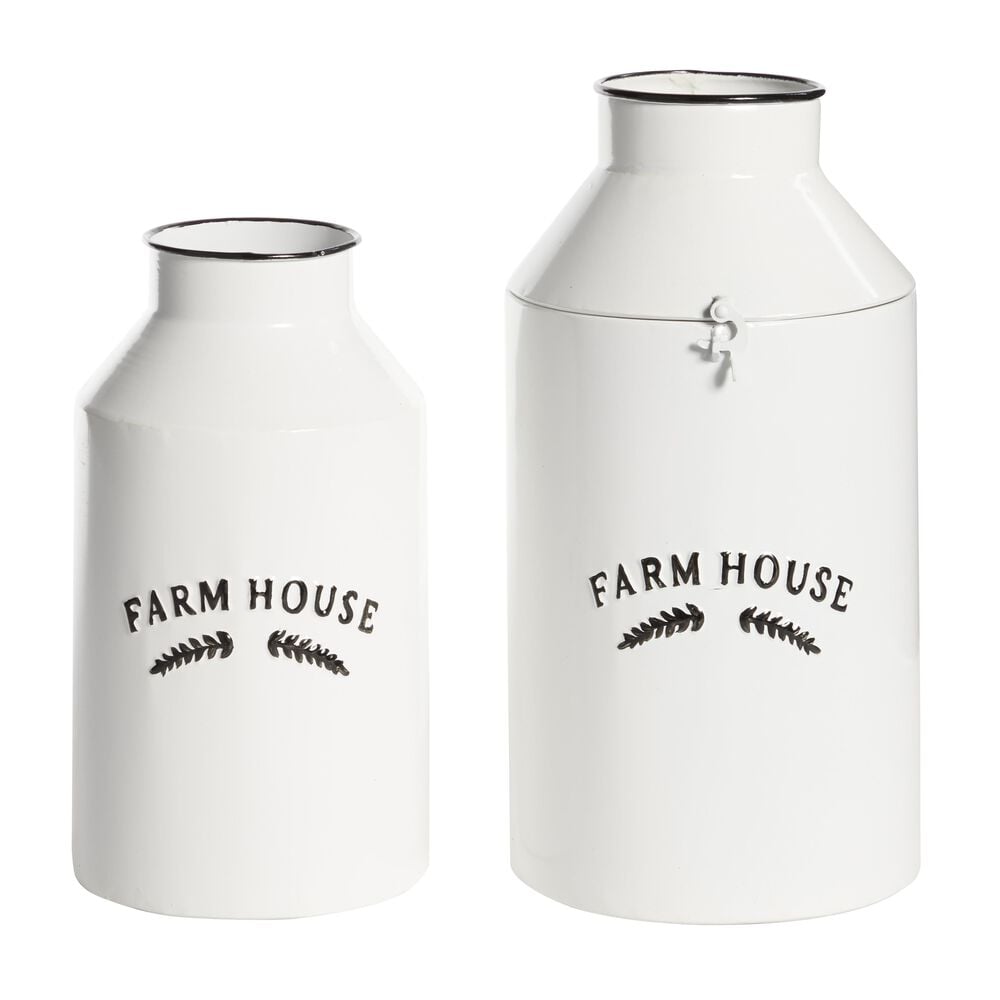 Maple and Jade Transitional Farmhouse Metal Decorative Jars in White (Set of 2), , large
