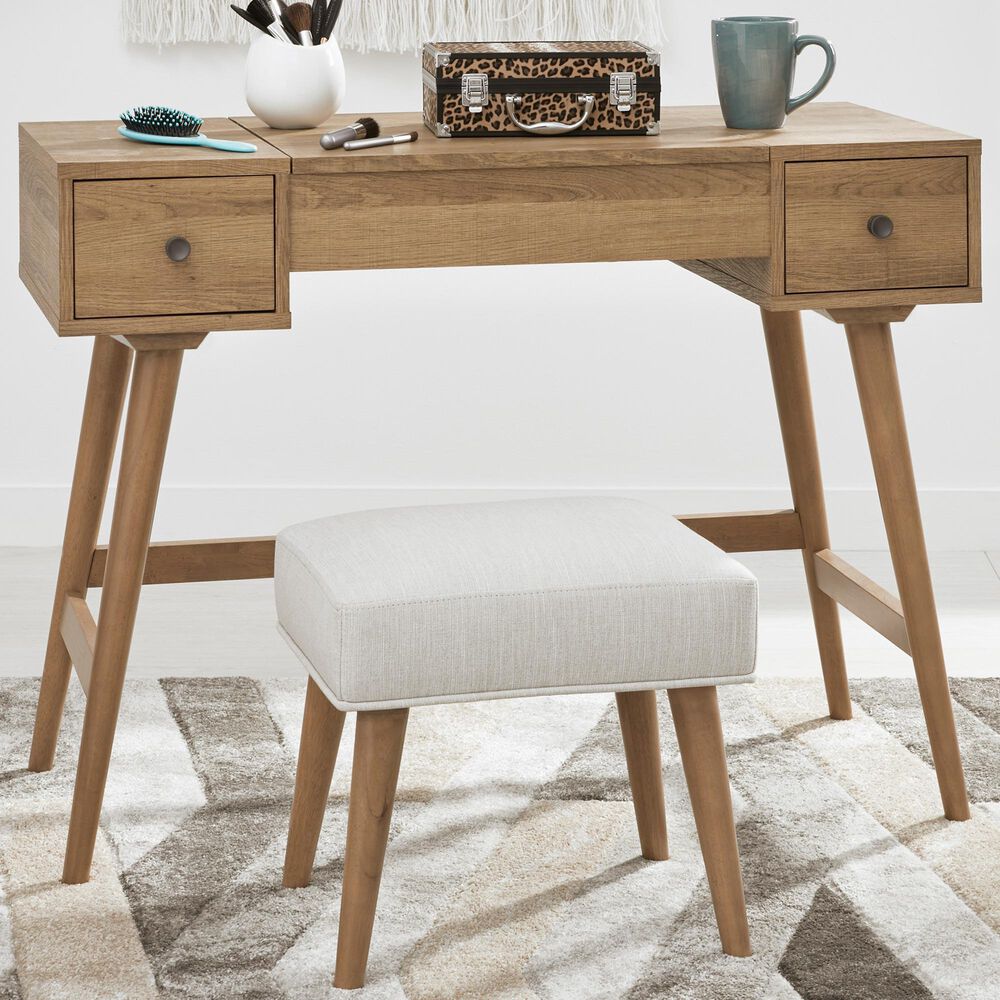 Ashley Thadamere Vanity with Stool in Light Brown, , large