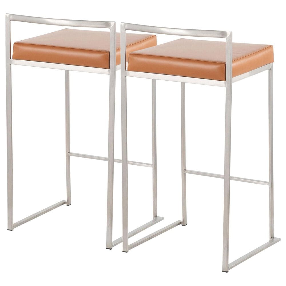 Lumisource Fuji Stackable Counter Stool with Camel Faux Leather Cushion in Brushed Stainless Steel &#40;Set of 2&#41;, , large